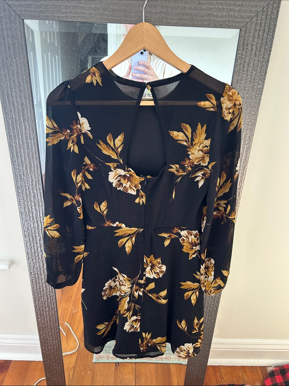 Dynamite Black Floral Long-Sleeve Mini Dress - Picture 2 of 2